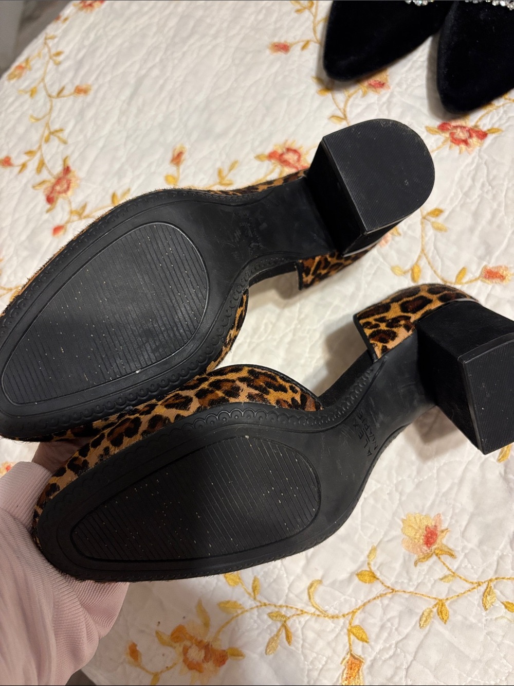 Alex Marie Leopard Print Block Heel Pumps - Tan/Black - Picture 3 of 4